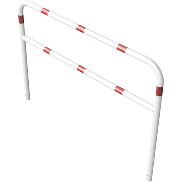 Protective bar made of steel tubing |  60 x 2.5 mm | with crossbar | total width: 2000 mm | total height: 1400 mm | hot-dip galvanized and white coatedwith red reflecting stripes